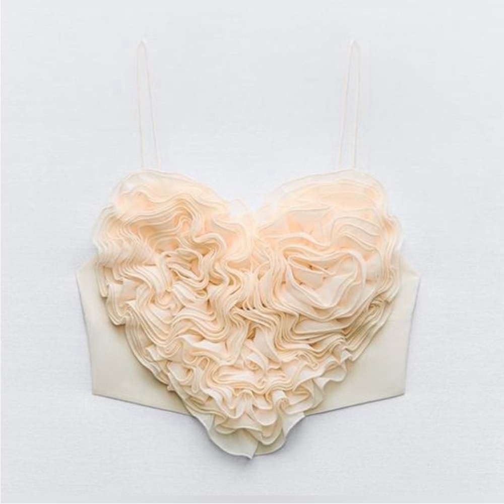 ❤️… Zara Romantic Ruffled Heart Bustier Top - Soft Blush ivory